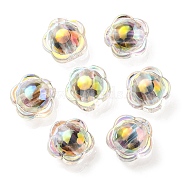 UV Plating Rainbow Iridescent Acrylic Beads, Two Tone Bead in Bead, Flower, Black, 12x12.5x8.5mm, Hole: 2.5mm(OACR-A014-03I)