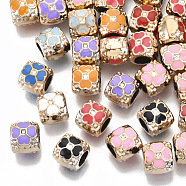 UV Plating Acrylic European Beads, with Enamel, Large Hole Beads, Mixed Color, Clover, Light Gold, 9x8x8.5mm, Hole: 5mm(OACR-N010-003LG)