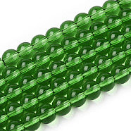 Transparent Glass Beads Strands, Round, Green, 4~4.5mm, Hole: 0.8mm, about 97~99pcs/strand, 14.76 inch~14.96 inch(37.5~38cm)(GLAA-T032-T4mm-07)
