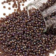 TOHO Round Seed Beads, Japanese Seed Beads, (177F) Transparent AB Frost Smoky Topaz, 11/0, 2.2mm, Hole: 0.8mm, about 5555pcs/50g(SEED-XTR11-0177F)