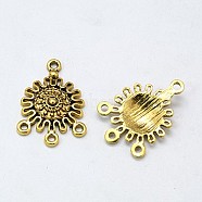 Tibetan Style Alloy Chandelier Components Links, Flat Round, Lead Free and Cadmium Free, Antique Golden, 27x18x3.5mm, Hole: 1.5mm(GLF0145Y)