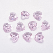 Faceted Glass Rhinestone Charms, Imitation Austrian Crystal, Heart, Light Rose, 8x8x4mm, Hole: 0.8mm(RGLA-F054-8x8-223)