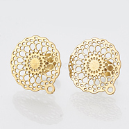 304 Stainless Steel Stud Earring Findings, with Loop, Flat Round, Golden, 16x14.5mm, Hole: 1mm, pin: 0.7mm(X-STAS-S079-32A)