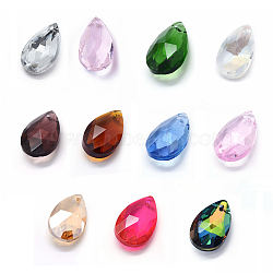Faceted Glass Pendants, Teardrop, Mixed Color, 22x13x8.5mm, Hole: 1mm(GLAA-F069-L-M)