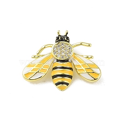 Brass Micro Pave Cubic Zirconia Pendants, with Enamel, Real 18K Gold Plated, Bee, Gold, 18x22.5x3.5mm, Hole: 5.2x3mm(KK-E111-15G)