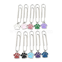 Dog Paw Print Alloy Enamel Pendant Bookmarks, Iron Long Paper Clips, Mixed Color, 66.5mm, 10pcs/set(AJEW-JK00304)