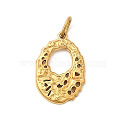 304 Stainless Steel Pendants, Ion Plating(IP), Oval Charm, Textured, with Jump Ring, Real 18K Gold Plated, 22.5x15x2mm, Hole: 2.5x5mm(X1-STAS-Z157-18G)