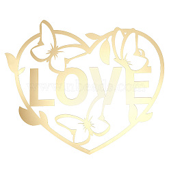 Acrylic Acrylic Mirror Wall Stickers, Self-Adhesive, for Home Wall Cabinet Decorations, Heart with Word Love Pattern, Gold, 300x250x1mm(DIY-WH0002-27C)