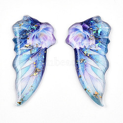 Epoxy Resin Pendants, Butterfly's Wing with Flower Charm, with Gold Foil & Glitter Power, Cornflower Blue, 36~37x18~18.5x2~3mm, Hole: 1mm(RESI-T057-28A)