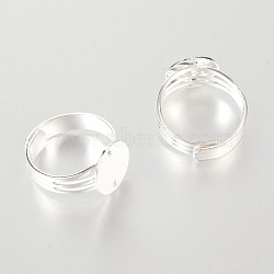 Adjustable Brass Pad Ring Base Settings, Silver Color Plated, Tray: 12mm, 18mm(KK-K112-01S)