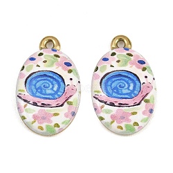 Printed 304 Stainless Steel Pendants, Ion Plating(IP), Oval Charms, Real 18K Gold Plated, Snail Charms, 23x14.5x3mm, Hole: 1.6mm(SA-CBA1ED9-17G-01)