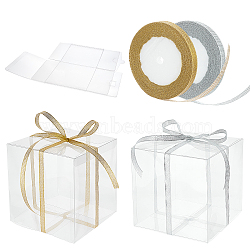BENECREAT Foldable Transparent PVC Boxes, with Glitter Metallic Ribbon, Clear, PVC Boxes: 10pcs(CON-BC0001-93)