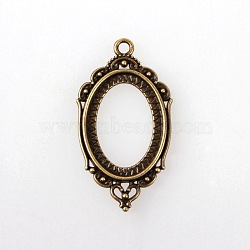 Vintage Tibetan Style Alloy Pendant Cabochon Bezel Open Back Settings, Cadmium Free & Nickel Free & Lead Free, Antique Bronze, Oval Tray: 25x18mm, 42.5x23.5x2mm, Hole: 3mm, about 333pcs/kg(TIBEP-M018-40AB-NF)