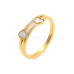 Ion Plating(IP) 304 Stainless Steel Finger Ring with Rhinestone, Heart, Golden, US Size 8(18.1mm)(RJEW-Q779-02G)