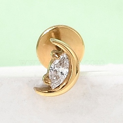 F136 Titanium Pave Clear Cubic Zirconia Moon Internally Threaded Labrets, Golden, 10.5mm, Bar Length: 9mm, 17 Gauge(1.2mm)(ME-CBA9828-01G)