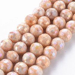 Opaque Baking Painted Glass Beads Strands, Faceted, Round, Orange, 10x9.5mm, Hole: 1.2mm, about 38~40pcs/strand, 14.96 inch~15.75 inch(38cm~40cm).(EGLA-N006-005H)