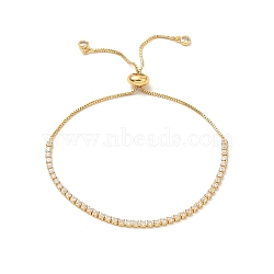 Adjustable Rack Plating Brass Cubic Zirconia Chain Bracelets, Slider Bracelet for Women, Lead Free & Cadmium Free, Real 18K Gold Plated, 10-3/4 inch(27.4cm)(BJEW-A132-01G)