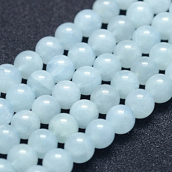 Natural Aquamarine Beads Strands, Grade A, Round, 6mm, Hole: 1mm, about 67pcs/strand, 15.7 inch(40cm)