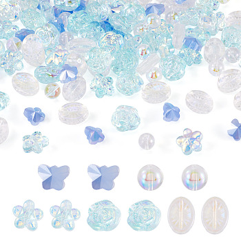 100Pcs 5 Styles Electroplate Transparent Glass Beads, Mixed Color, 8~14x8~14x4.8~8.5mm, Hole: 1~1.2mm, 20pc/style 