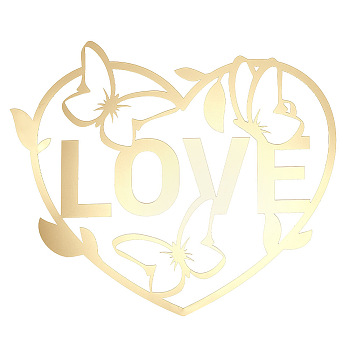 Acrylic Acrylic Mirror Wall Stickers, Self-Adhesive, for Home Wall Cabinet Decorations, Heart with Word Love Pattern, Gold, 300x250x1mm