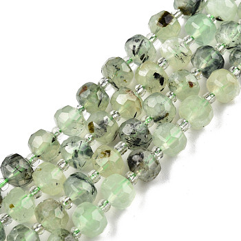 Natural Prehnite Beads Strands, with Seed Beads, Faceted, Rondelle, 8x6mm, Hole: 1mm, about 20~22pcs/strand, 7.09 inch(18cm)