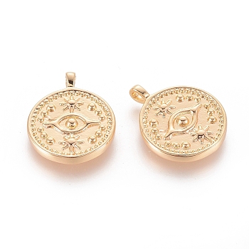 Brass Pendants, for DIY Jewelry Making, Nickel Free, Flat Round, Real 18K Gold Plated, 18.5x15x2mm, Hole: 1x1.2mm