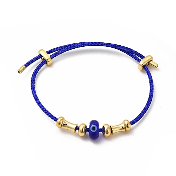 Lampwork Evil Eye & Brass Beaded Bangle, Stainless Steel Twist Rope Adjustable Bangle for Women, Blue, Inner Diameter: 2~3-1/2 inch(5~9cm)