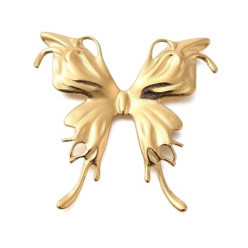 PVD Vacuum Plating 201 Stainless Steel Pendants, Butterfly Charm, Real 18K Gold Plated, 42x43x4mm, Hole: 2x3.5mm