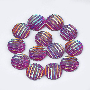 Resin Cabochons, Flat Round, Medium Violet Red, 12x3~3.5mm