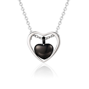Stainless Steel Pendant Necklaces, Heart Urn Ashes Necklaces, Black, 16.14~19.69 inch(41~50cm)