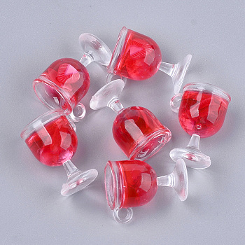 Resin Cup Pendants, with Polymer Clay, Wine Glass, Red, 18~18.5x15x12mm, Hole: 2.5mm