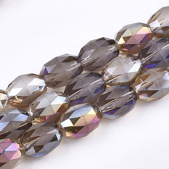 Electroplated Glass Beads Strands, Frosted, Faceted, Oval, Magenta, 12~13x9.5mm, Hole: 1.5mm, about 50pcs/strand, 25.5 inch