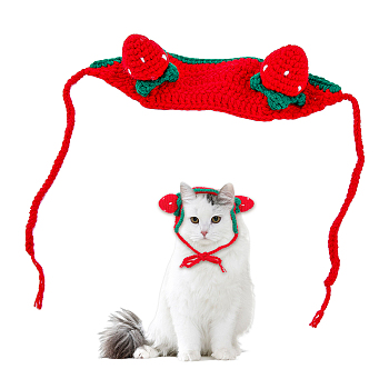 Cotton Crochet Pet Headwear Costume, for Cats Dogs Festival Birthday Theme Party Photo Prop, Strawberry, Red, 690mm