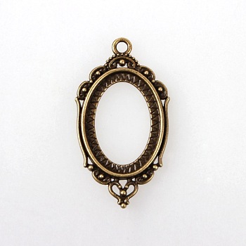 Vintage Tibetan Style Alloy Pendant Cabochon Bezel Open Back Settings, Cadmium Free & Nickel Free & Lead Free, Antique Bronze, Oval Tray: 25x18mm, 42.5x23.5x2mm, Hole: 3mm, about 333pcs/kg