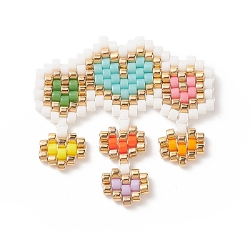 Handmade Japanese Seed Beads, Loom Pattern, Heart, Colorful, 27x28x2mm