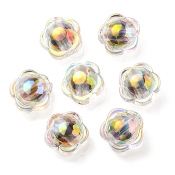 UV Plating Rainbow Iridescent Acrylic Beads, Two Tone Bead in Bead, Flower, Black, 12x12.5x8.5mm, Hole: 2.5mm