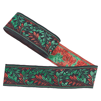 Ethnic Style Polyester Ribbon, Garment Accessories, Leaf Pattern, 2 inch(50mm), about 7.66 Yards(7m)/roll, 1 roll/bag