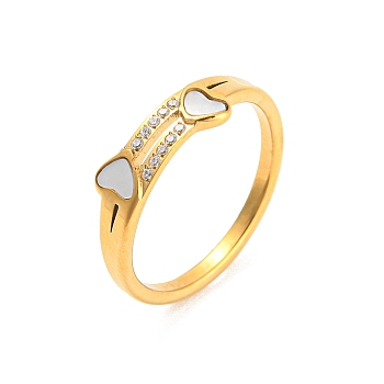Ion Plating(IP) 304 Stainless Steel Finger Ring with Rhinestone, Heart, Golden, US Size 8(18.1mm)