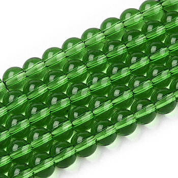 Transparent Glass Beads Strands, Round, Green, 4~4.5mm, Hole: 0.8mm, about 97~99pcs/strand, 14.76 inch~14.96 inch(37.5~38cm)