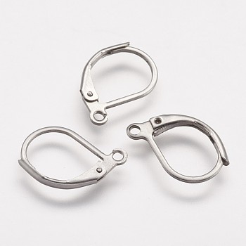 316 Surgical Stainless Steel Leverback Earring Findings, with Loop, Stainless Steel Color, 15.8x10x1.8mm, Hole: 1.5mm