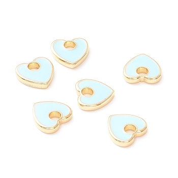 Rack Plating Eco-friendly Brass Enamel Charms, Long-Lasting Plated, Real 18K Gold Plated, Cadmium Free & Nickel Free & Lead Free, Heart, Light Cyan, 9.5x10x2mm, Hole: 3mm