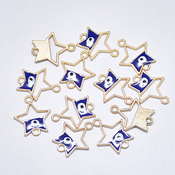 Alloy Enamel Links connectors, Star with Evil Eye, Light Gold, Blue, 19.5x16.5x1.5mm, Hole: 1.8mm