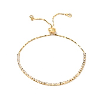 Adjustable Rack Plating Brass Cubic Zirconia Chain Bracelets, Slider Bracelet for Women, Lead Free & Cadmium Free, Real 18K Gold Plated, 10-3/4 inch(27.4cm)