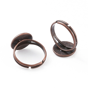 Adjustable Brass Ring Components, Nickel Free, Red Copper, 17mm, Tray: about 12mm