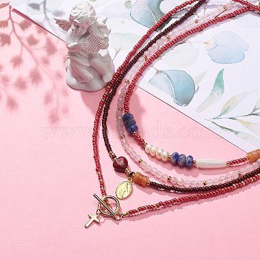 4Pcs 4 Style Cross and Virgin Mary Brass & Alloy Charms Necklaces Set(NJEW-JN04018)-2