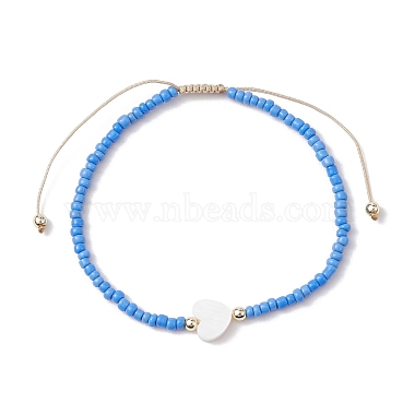5Pcs 5 Colors Natural Shell Heart & Seed Braided Bead Bracelets Set(BJEW-JB10039-01)-3