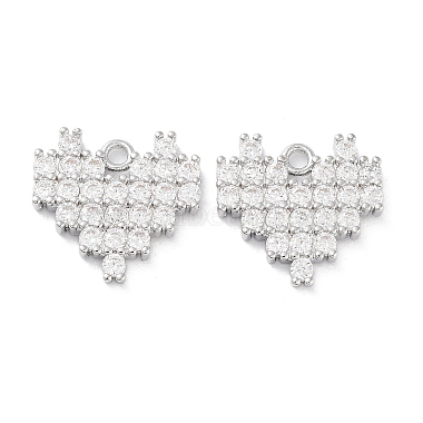 Real Platinum Plated Clear Heart Brass+Cubic Zirconia Charms