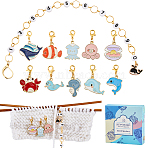 Sea Animals DIY Knitting Tool Sets, including Alloy Enamel Pendant Stitch Markers and Beaded Knitting Row Counter Chains, Mixed Color, 2.5~23cm, 11pcs/box(HJEW-SC00026)