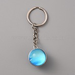Platinum Tone Alloy Keychain, with Glass Neptune Pendants and Iron Ring, Deep Sky Blue, 8cm(KEYC-WH0029-61B)