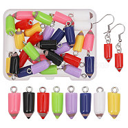 32Pcs 8 Colors Opaque Resin Pendants, Pencil Charms with Platinum Plated Metal Loops, Mixed Color, 19~20x7mm, Hole: 2mm, 4pcs/color(RESI-GL0001-11)